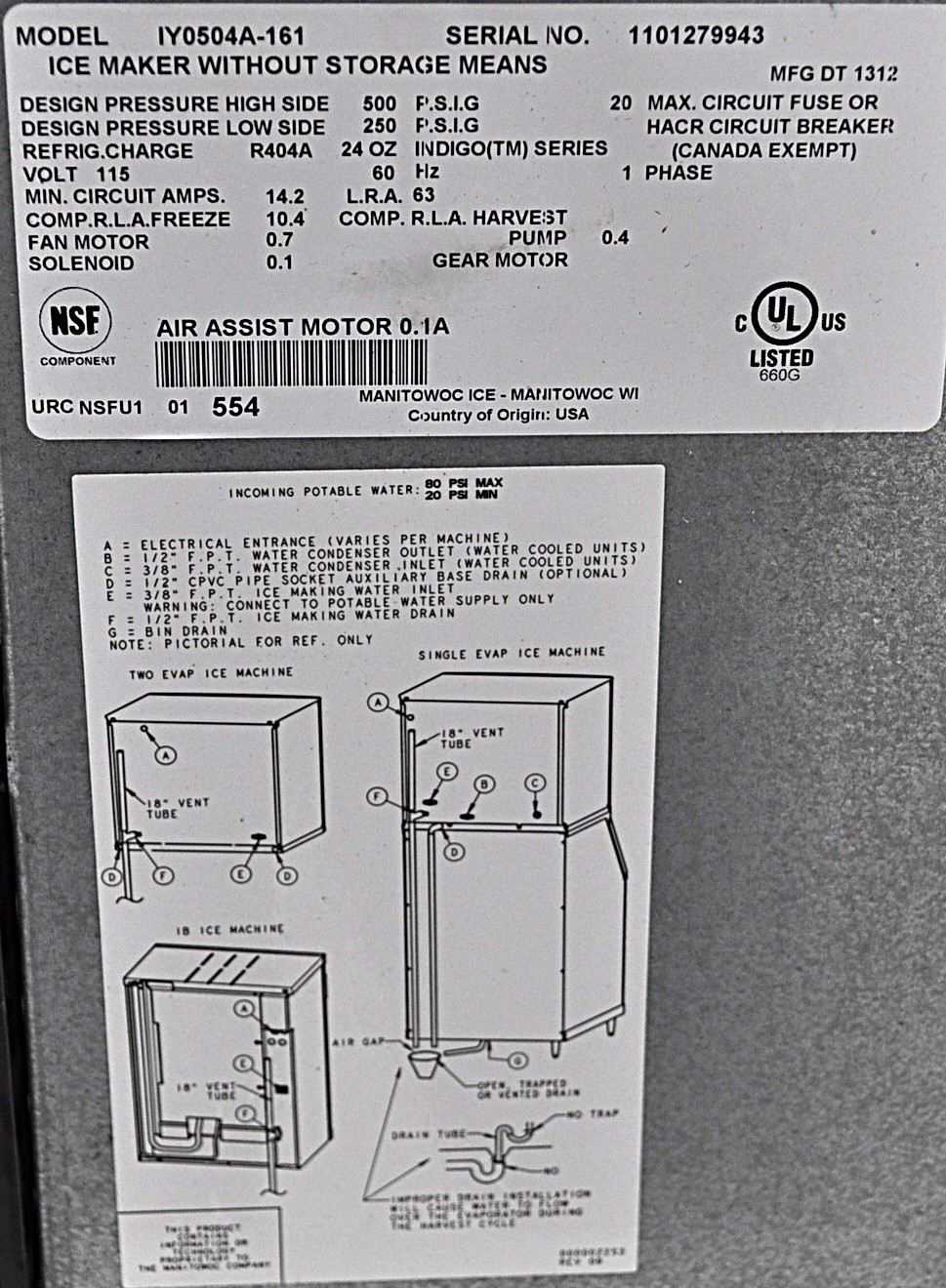 Manitowoc IY0504A-161 - Item 263018