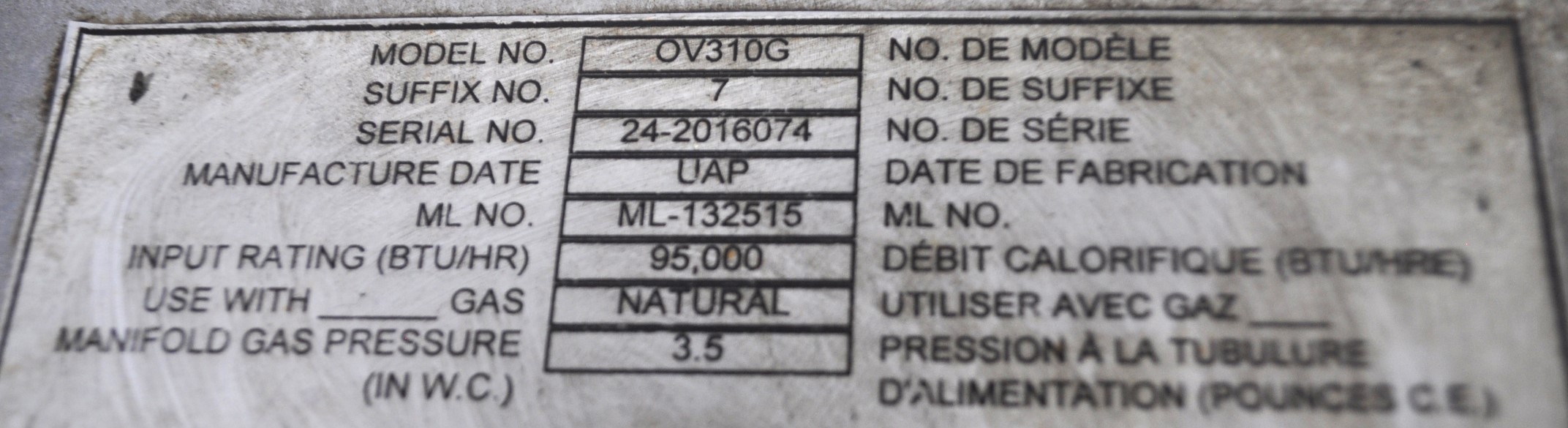 Baxter OV310G - Item 263549