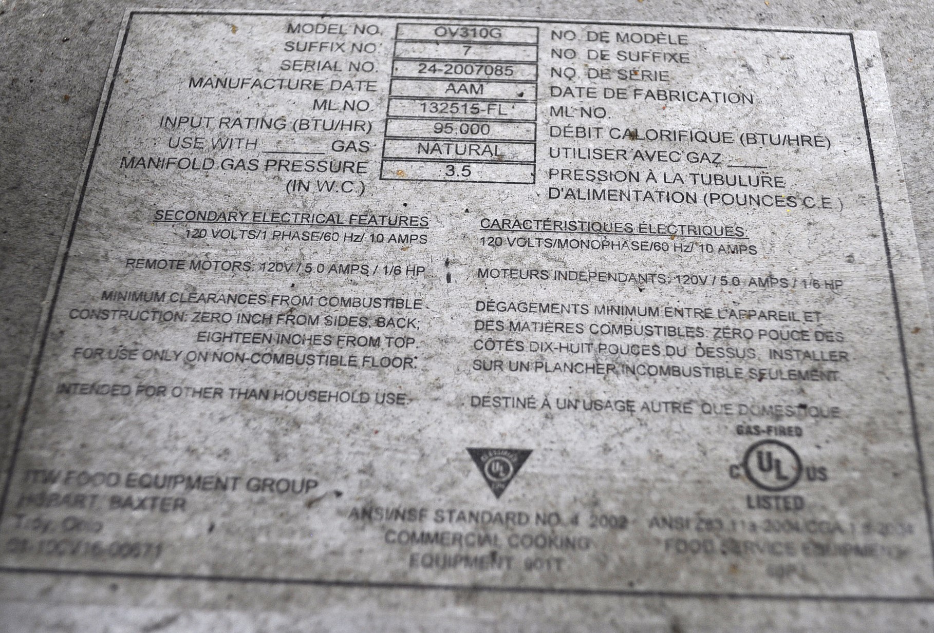 Baxter OV310G - Item 263550