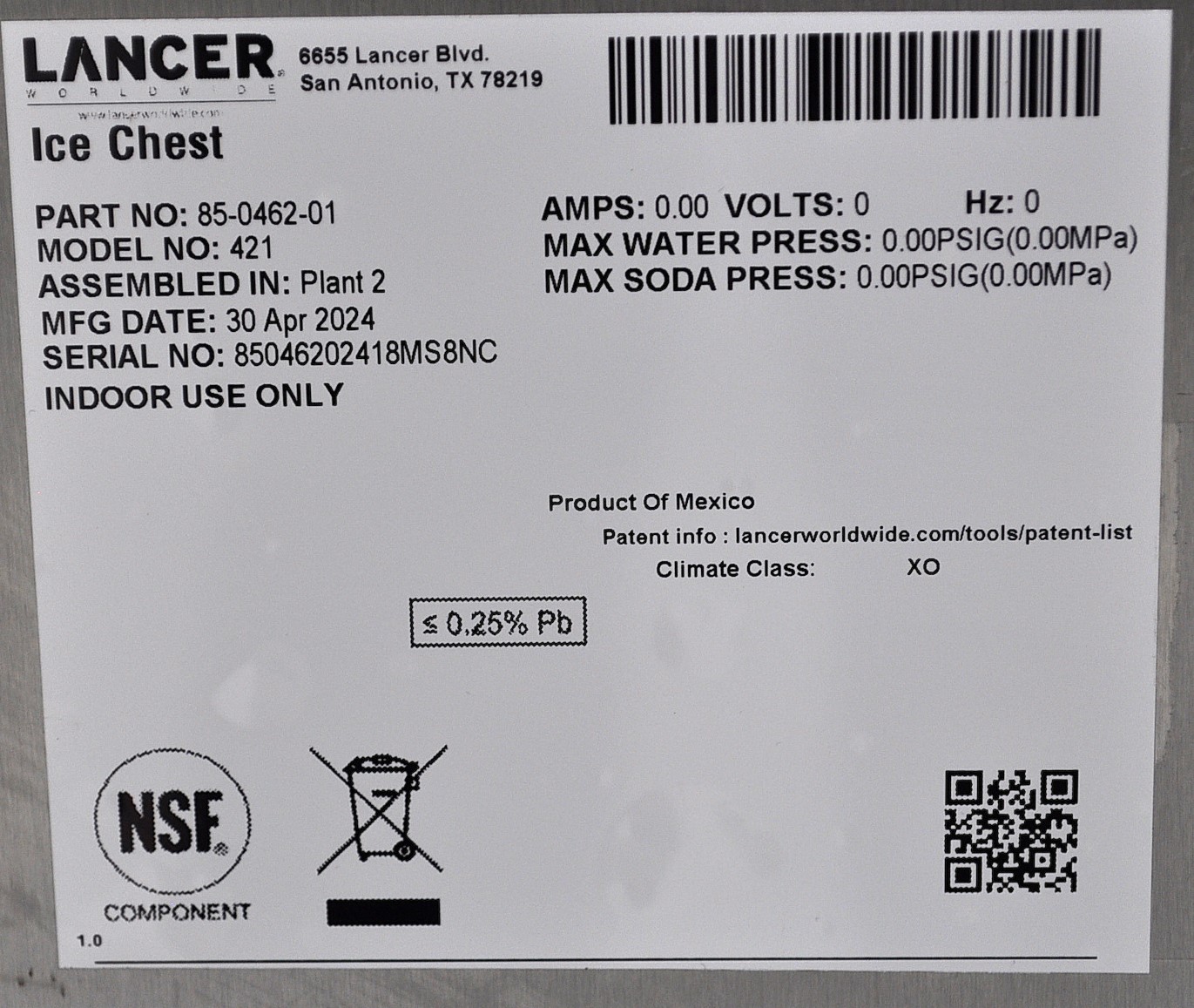 Lancer 85-0462-01 - Item 263766