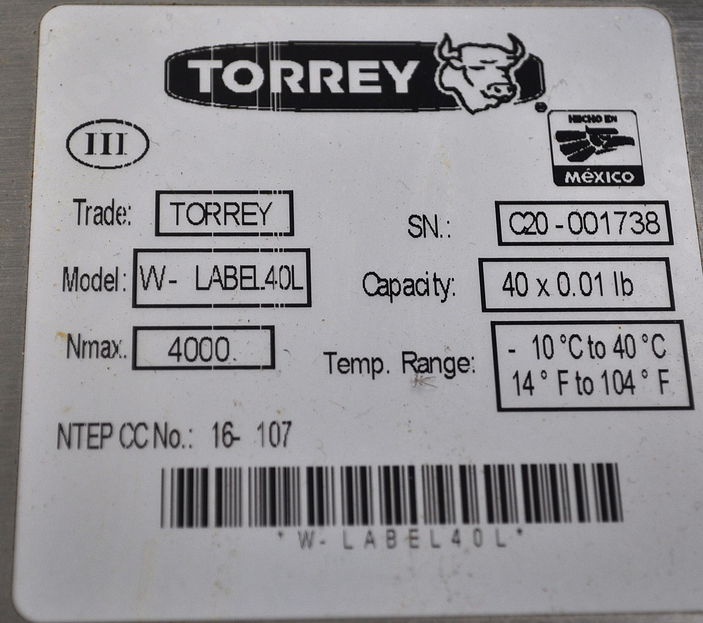 Tor-Rey Electronics W-LABEL40L - Item 264028