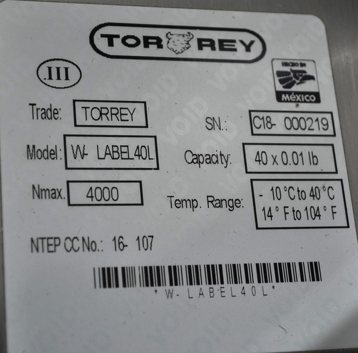 Tor-Rey Electronics W-LABEL40L - Item 264029