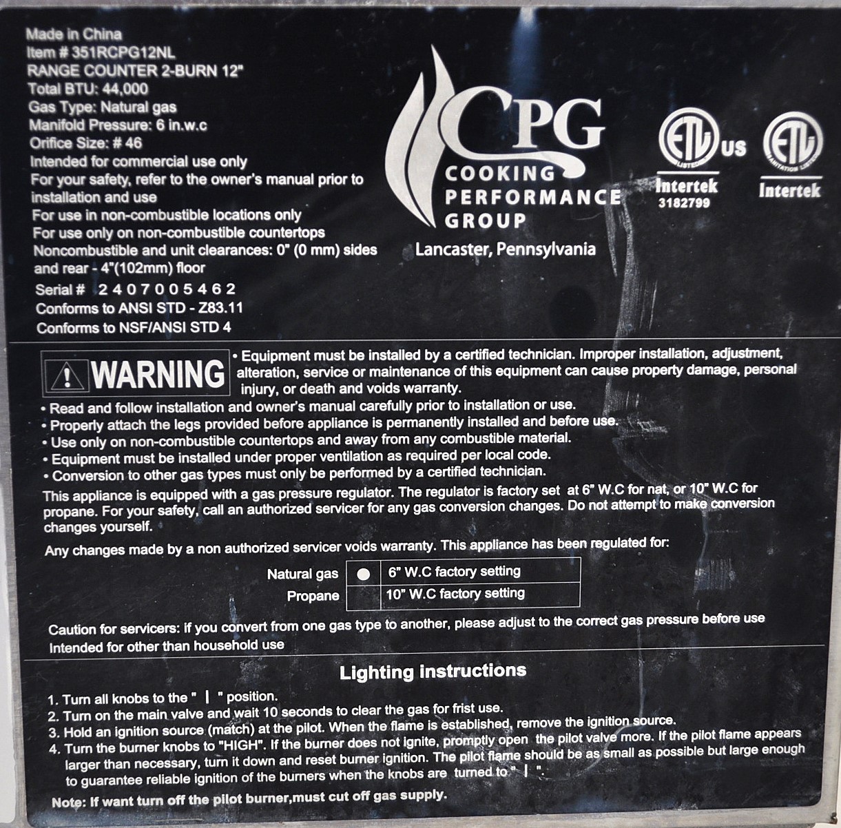 CPG RCPG12NL - Item 264162