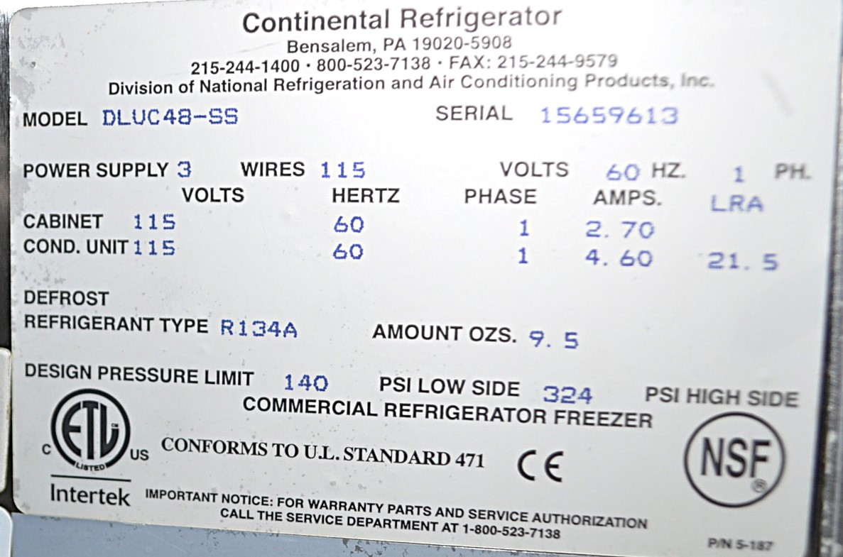 Continental Refrigerator DLUC48-SS - Item 264641