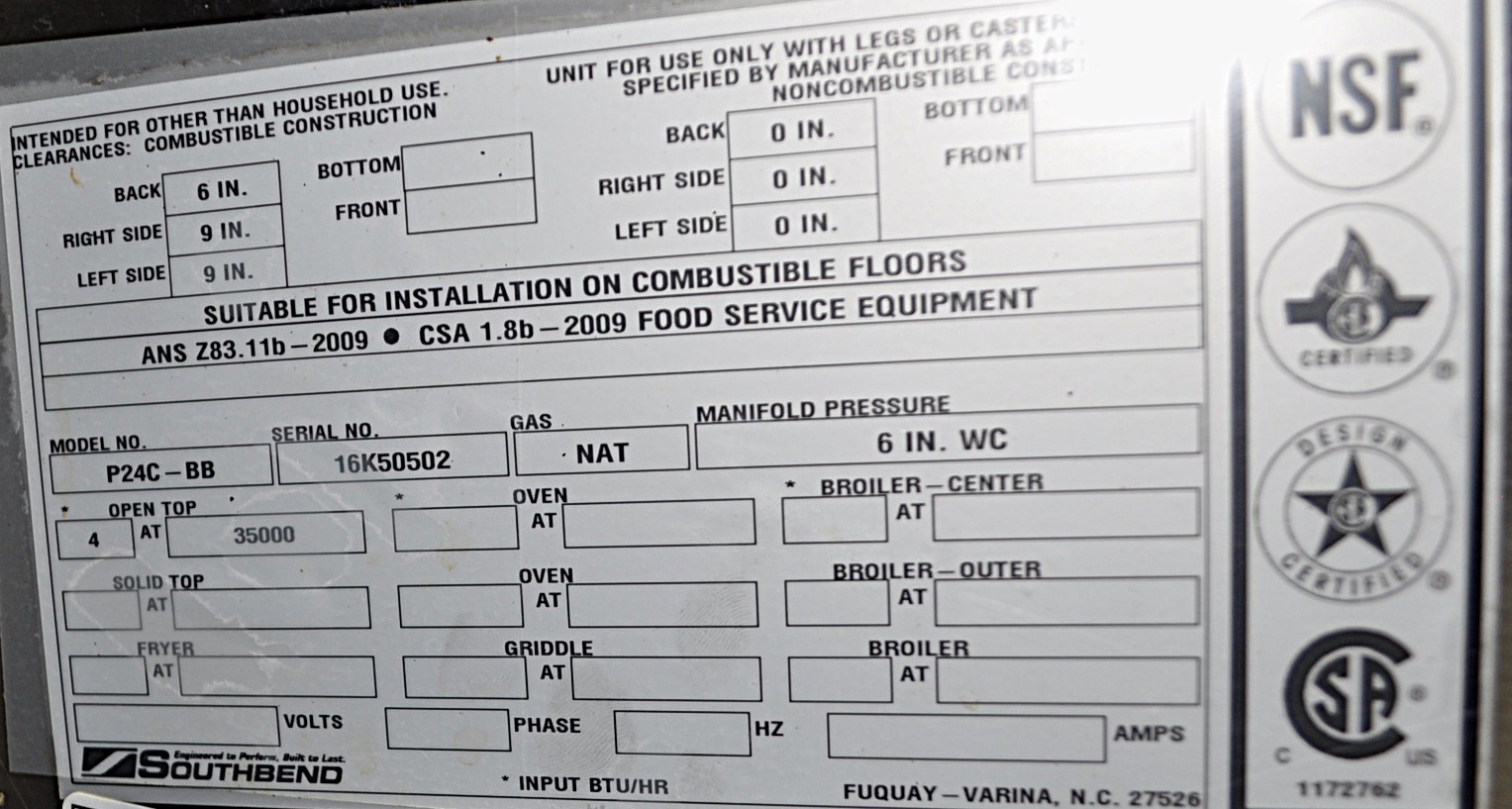 Southbend P24C-BB - Item 264644