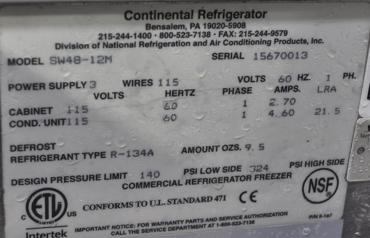 Continental Refrigerator SW48-12M - Item 264646