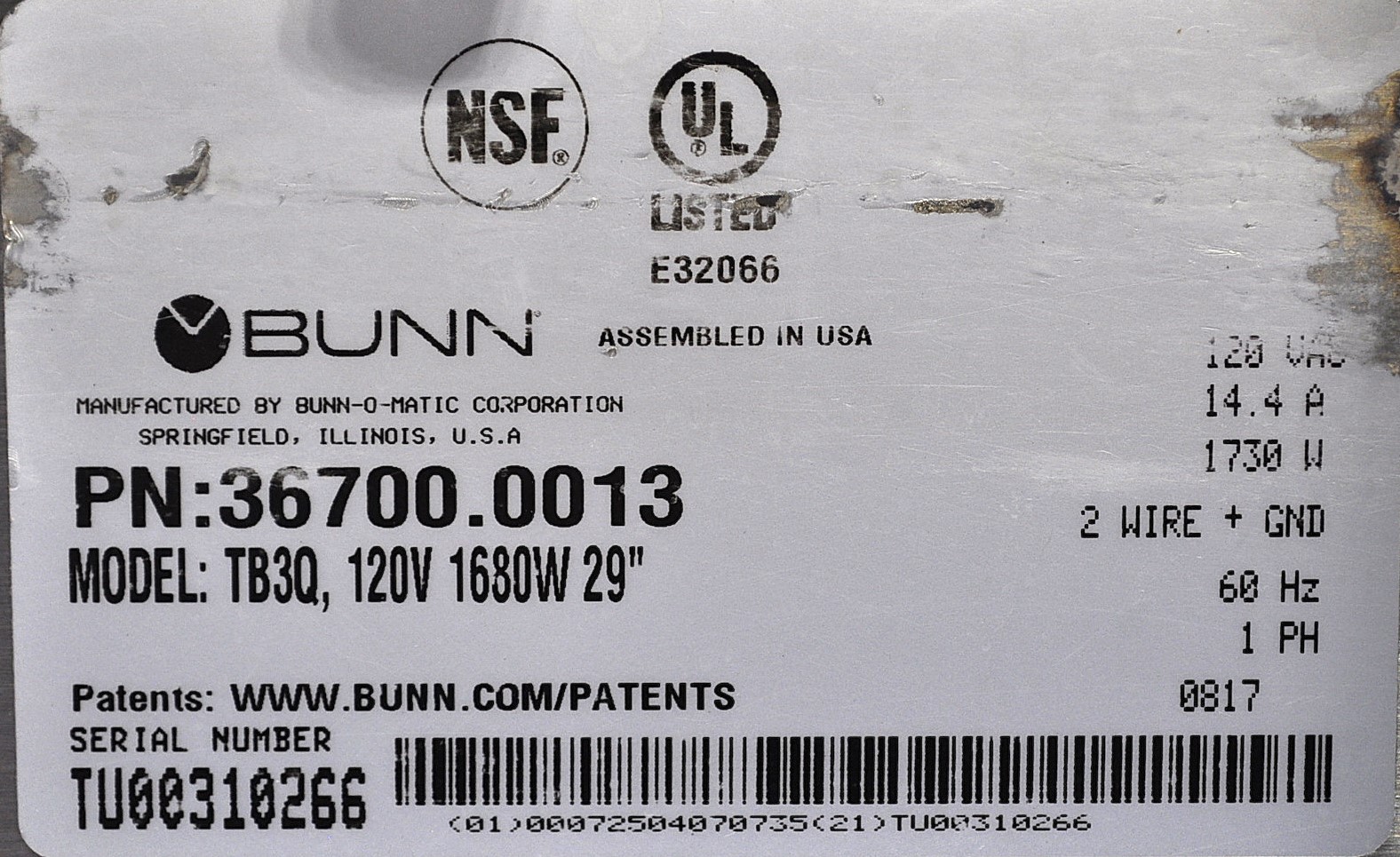 Bunn 36700.0013 - Item 265216