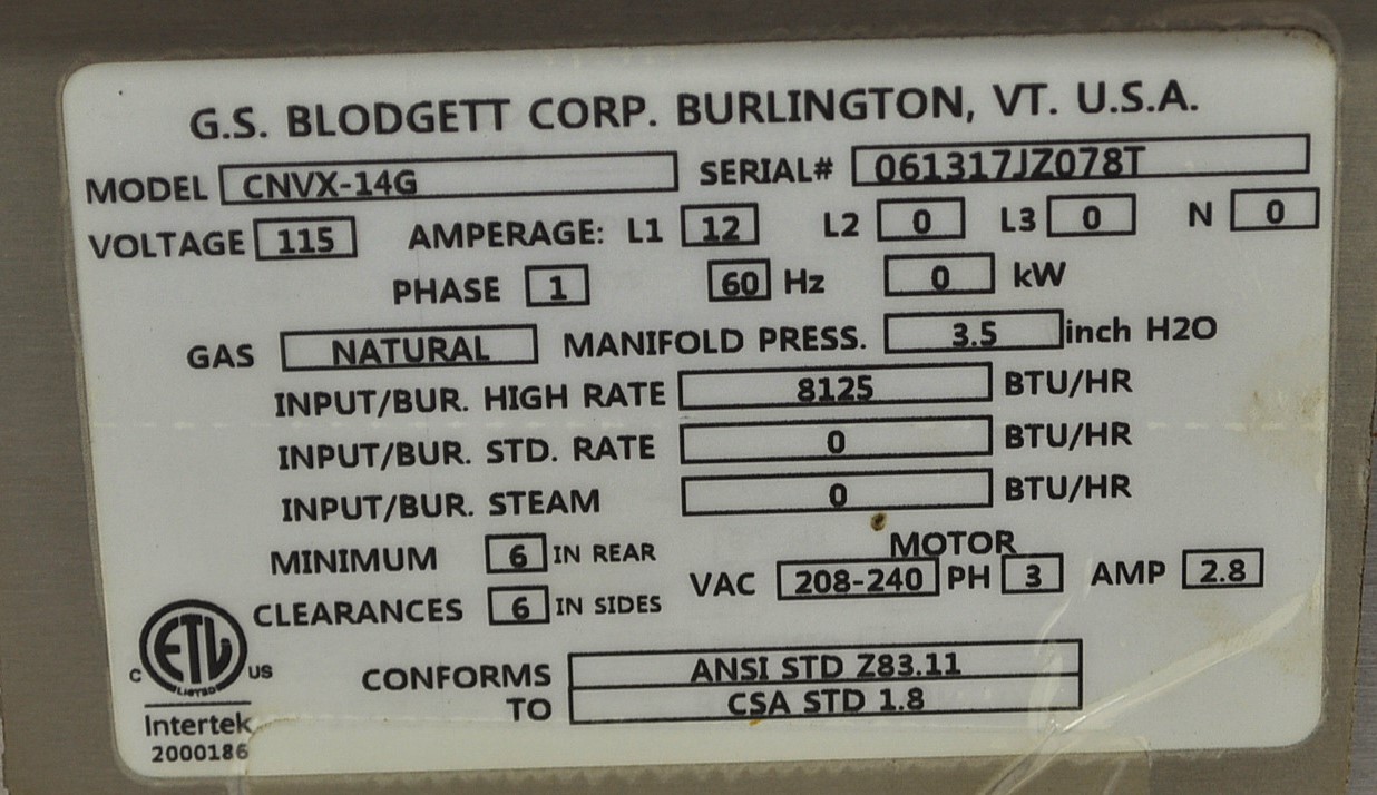 Blodgett CNVX-14G - Item 265240