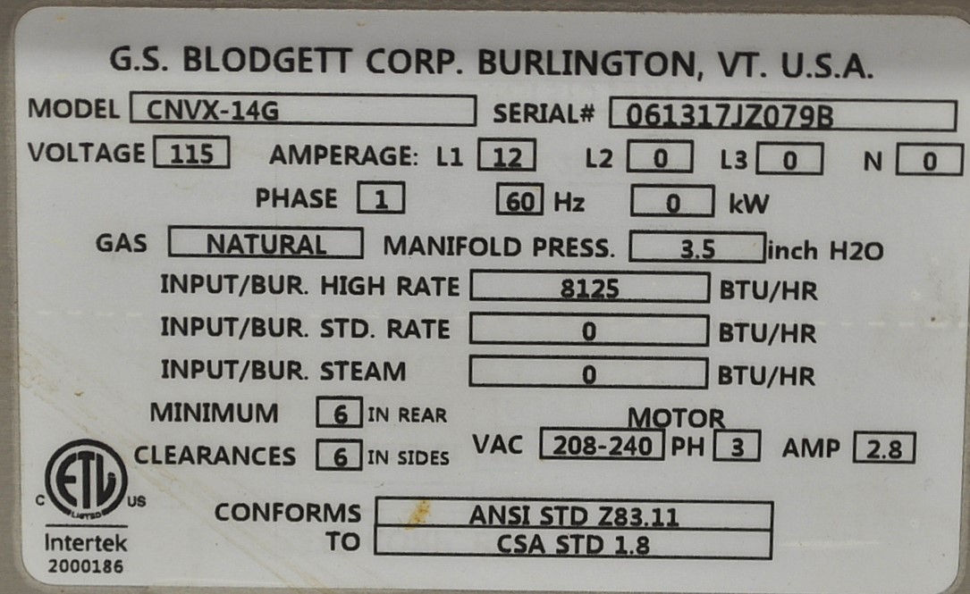 Blodgett CNVX-14G - Item 265240