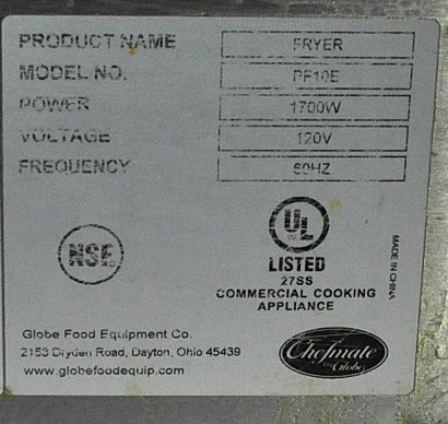 Chefmate PF10E - Item 265390