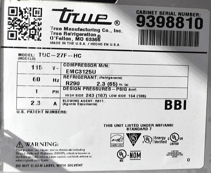 True TUC-27F-HC - Item 265421