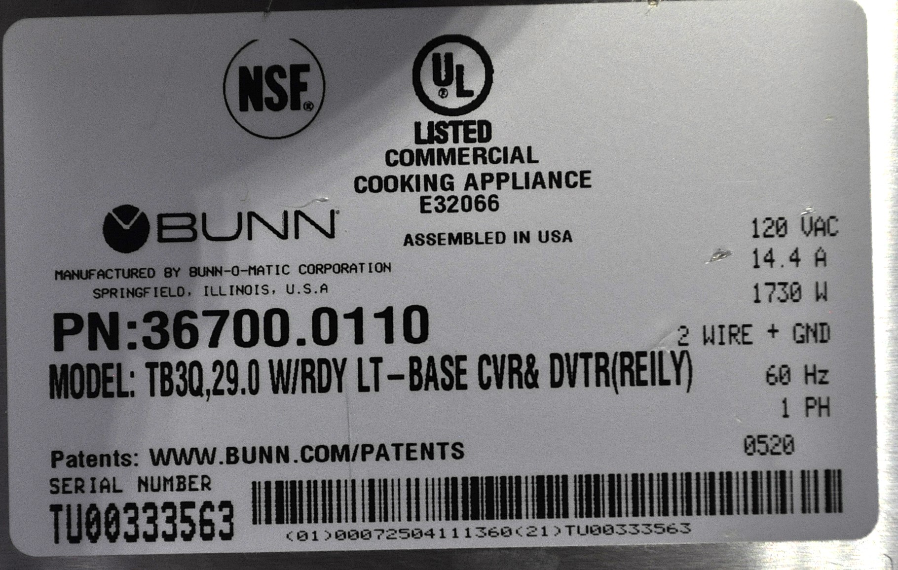 Bunn 36700.0110 - Item 265675