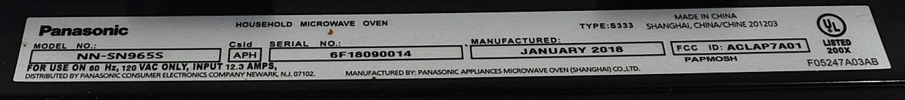 Panasonic NN-SN9655 - Item 265915