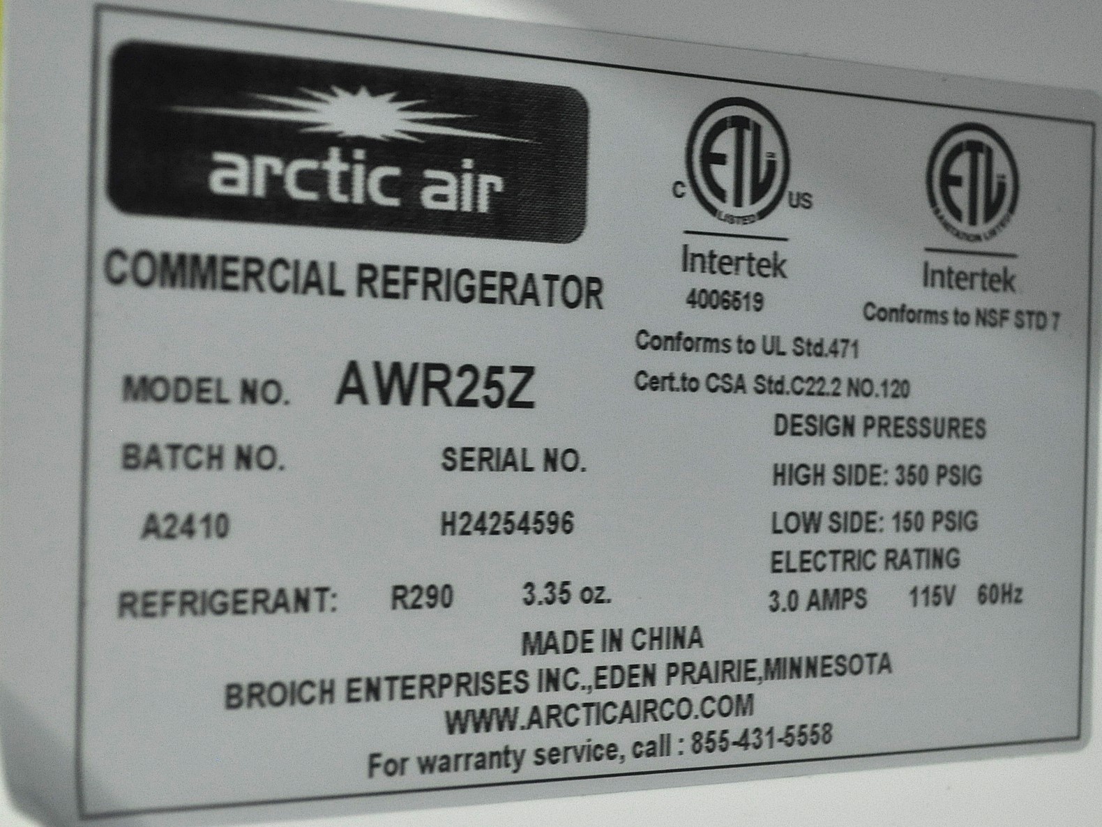 Arctic Air AWR25Z - Item 265937