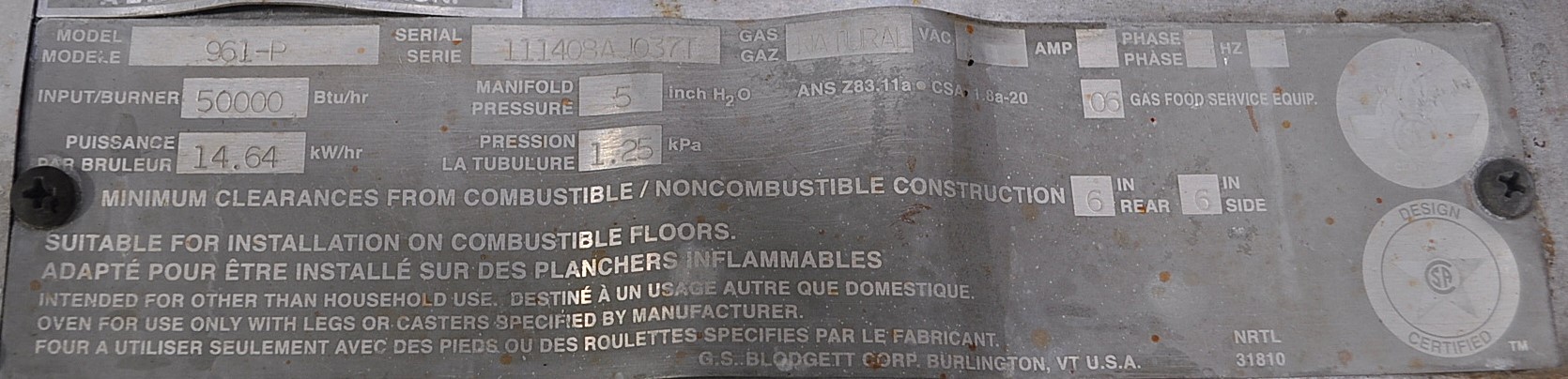 Blodgett 691P - Item 266040