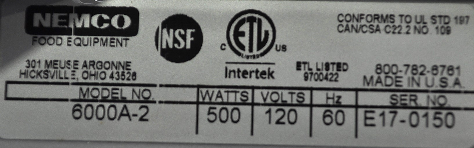 Nemco 6000A-2 - Item 266985