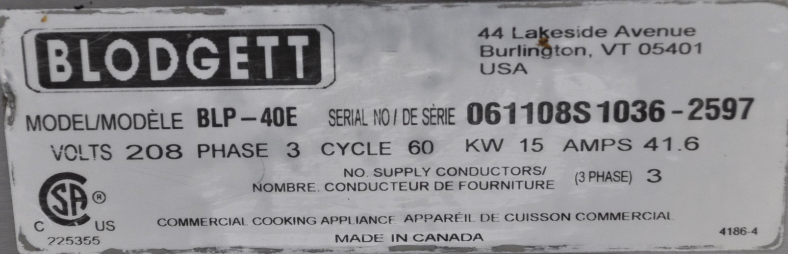 Blodgett BLP-40E - Item 267025