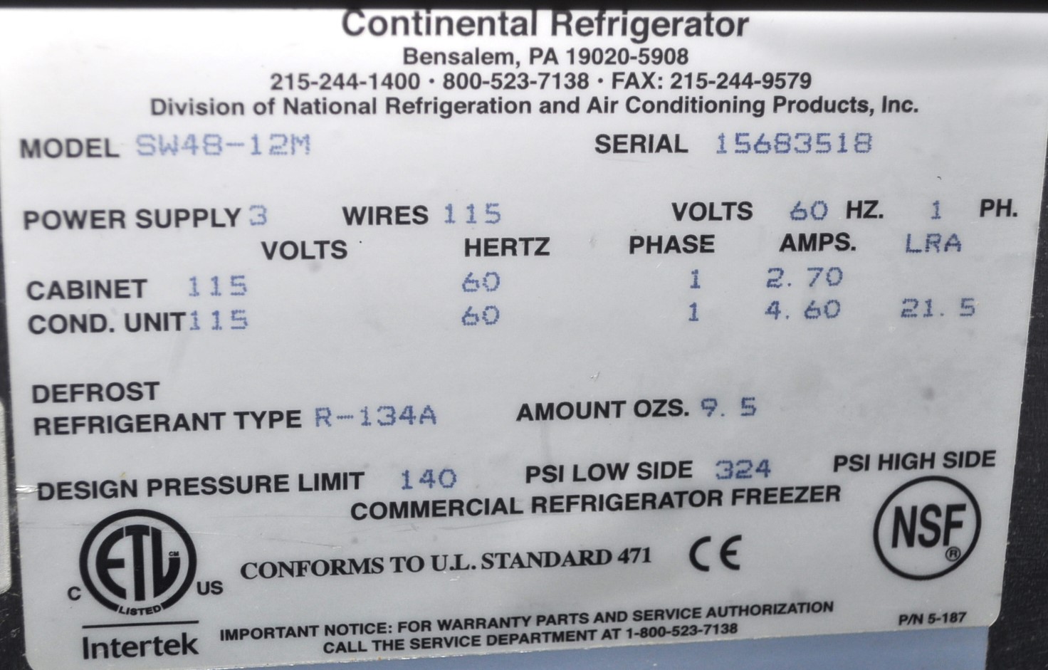 Continental Refrigerator SW48-12M - Item 267045