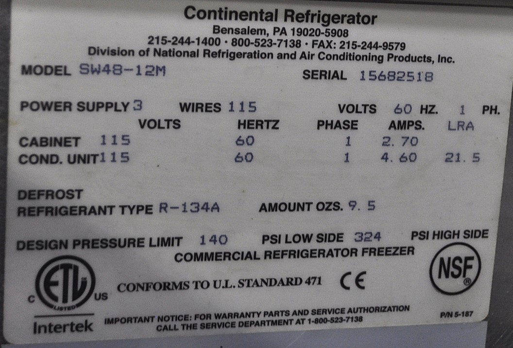 Continental Refrigerator SW48-12M - Item 267046