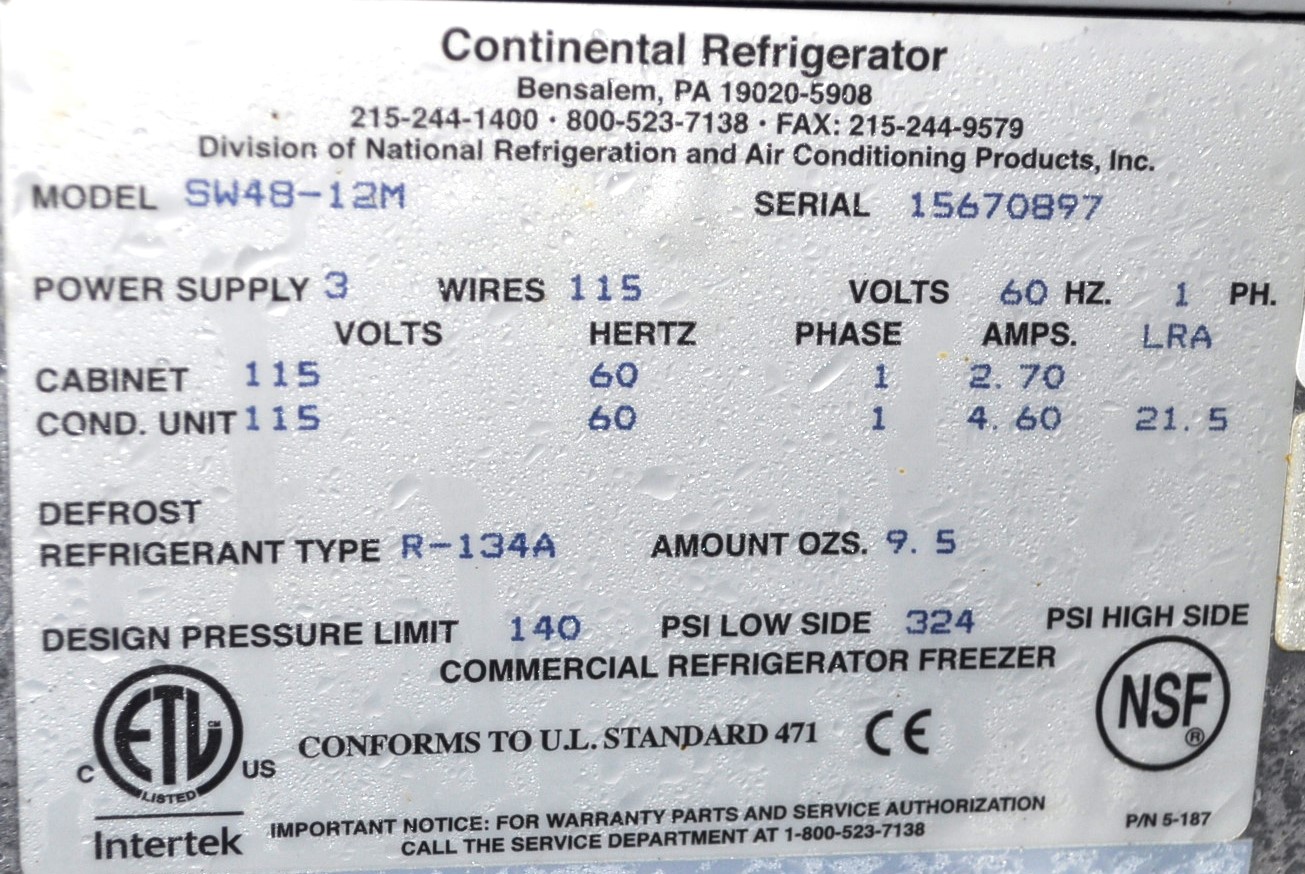 Continental Refrigerator SW48-12M - Item 267048