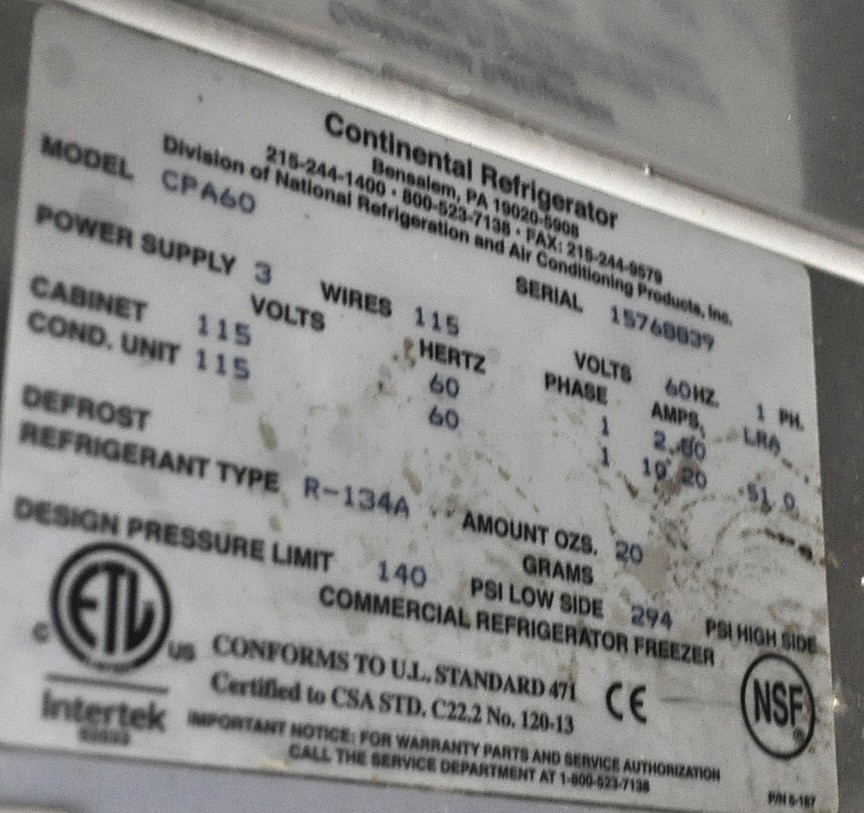 Continental Refrigerator CPA60 - Item 267049