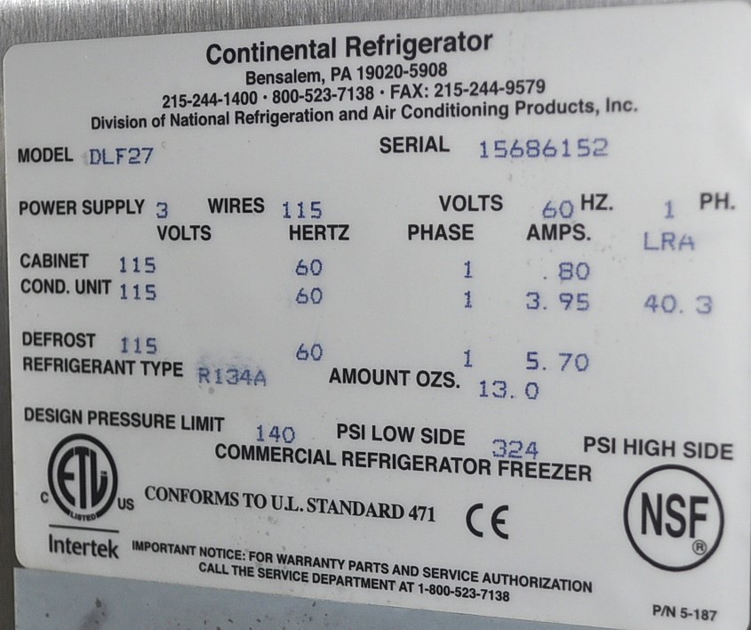 Continental Refrigerator DLF27 - Item 267052