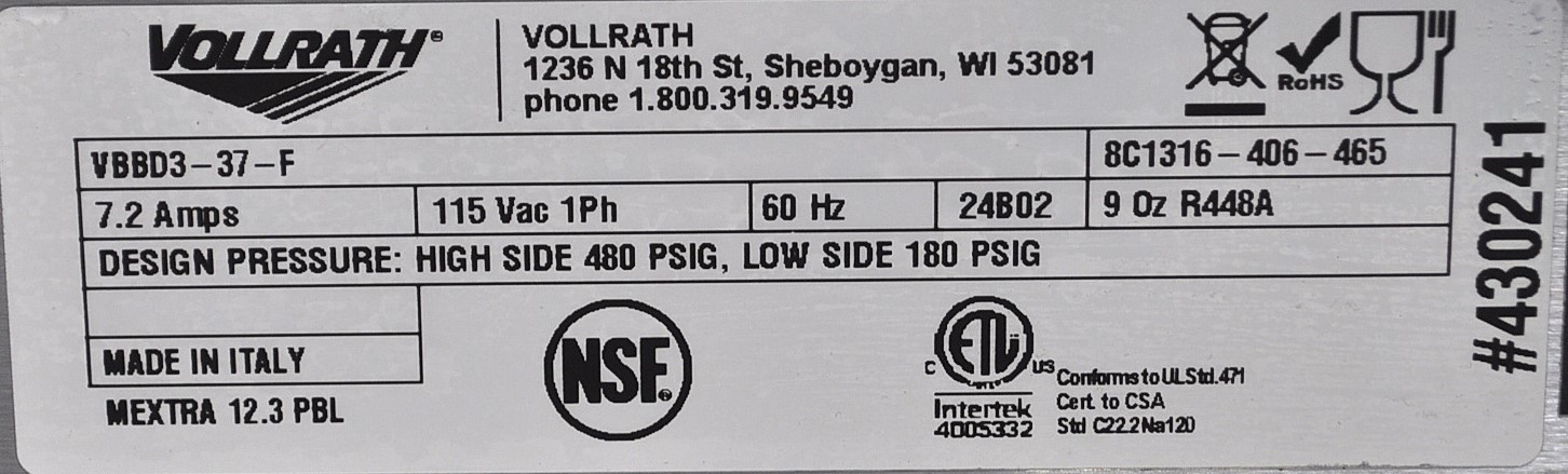 Vollrath VBBD3-37-F - Item 267262