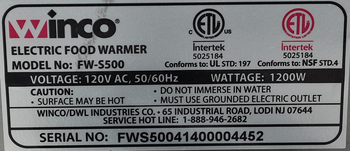 Winco FW-S500 - Item 267289