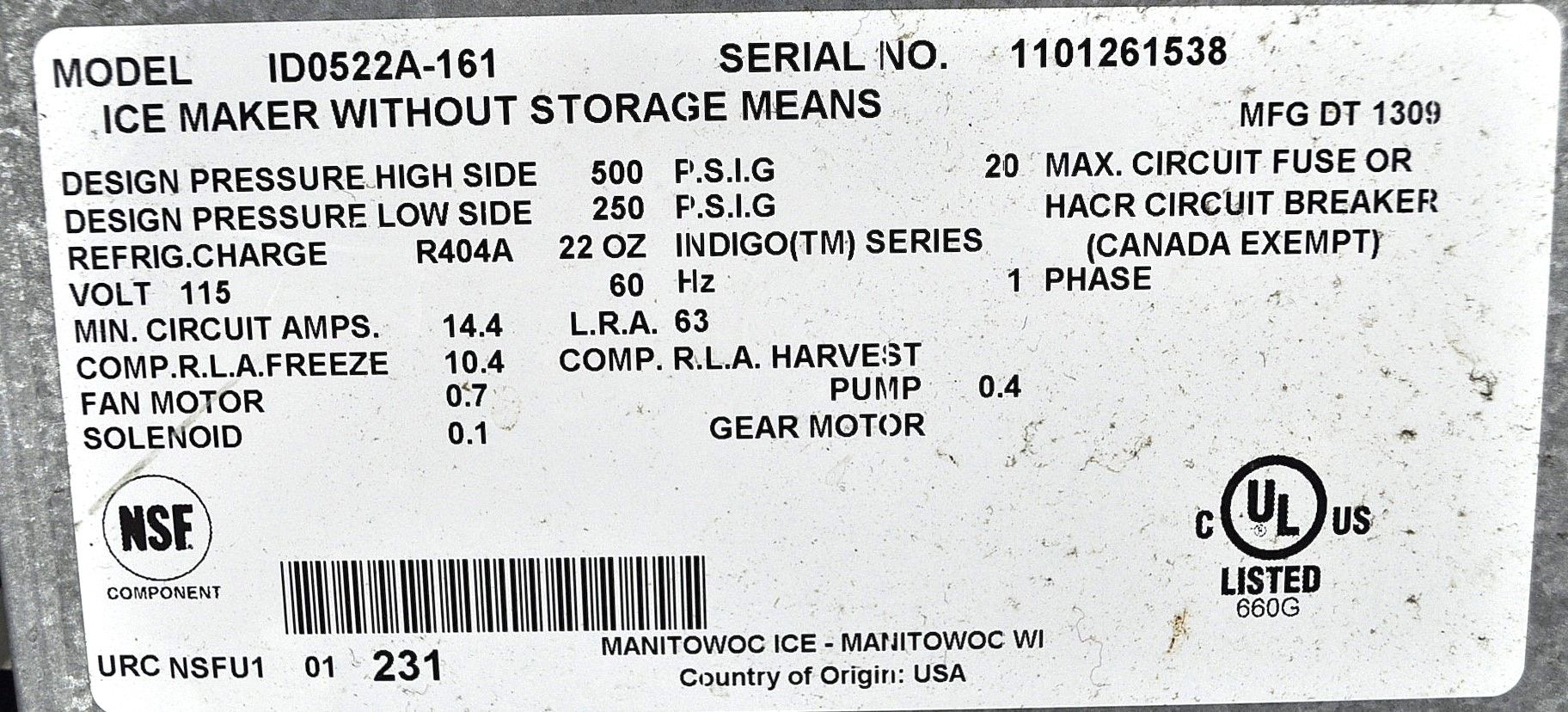 Manitowoc ID0522A-161 - Item 267474