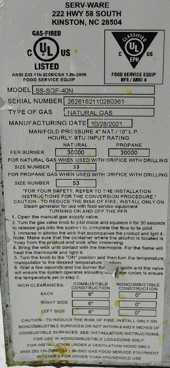 Serv-Ware SS-SGF-40N - Item 267501