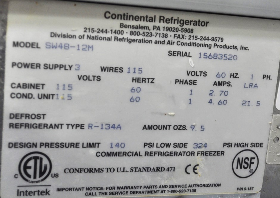 Continental Refrigerator SW48-12M - Item 267896