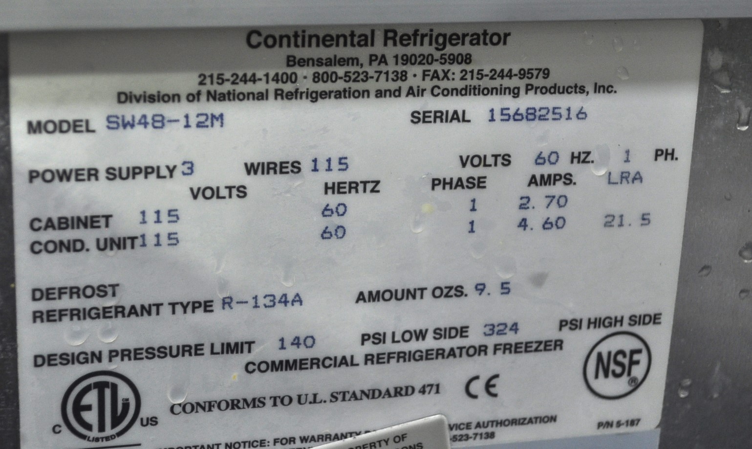 Continental Refrigerator SW48-12M - Item 267897