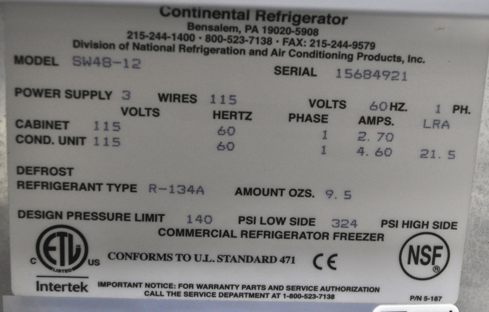 Continental Refrigerator SW48-12M - Item 267900