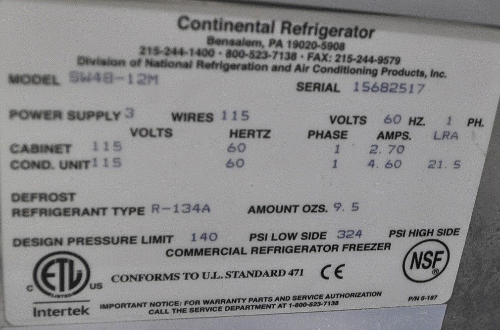 Continental Refrigerator SW48-12M - Item 267901