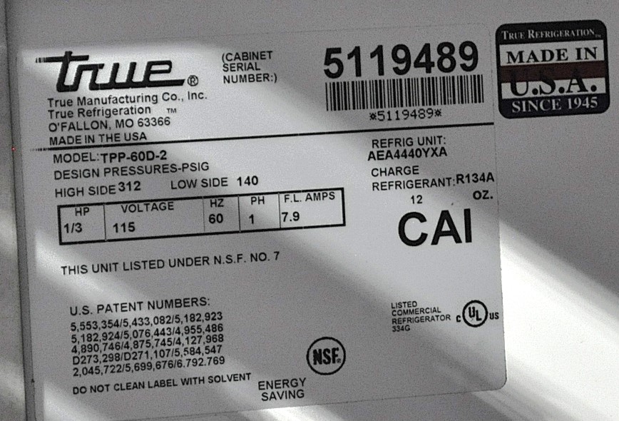 True TPP-60D-2 - Item 268905