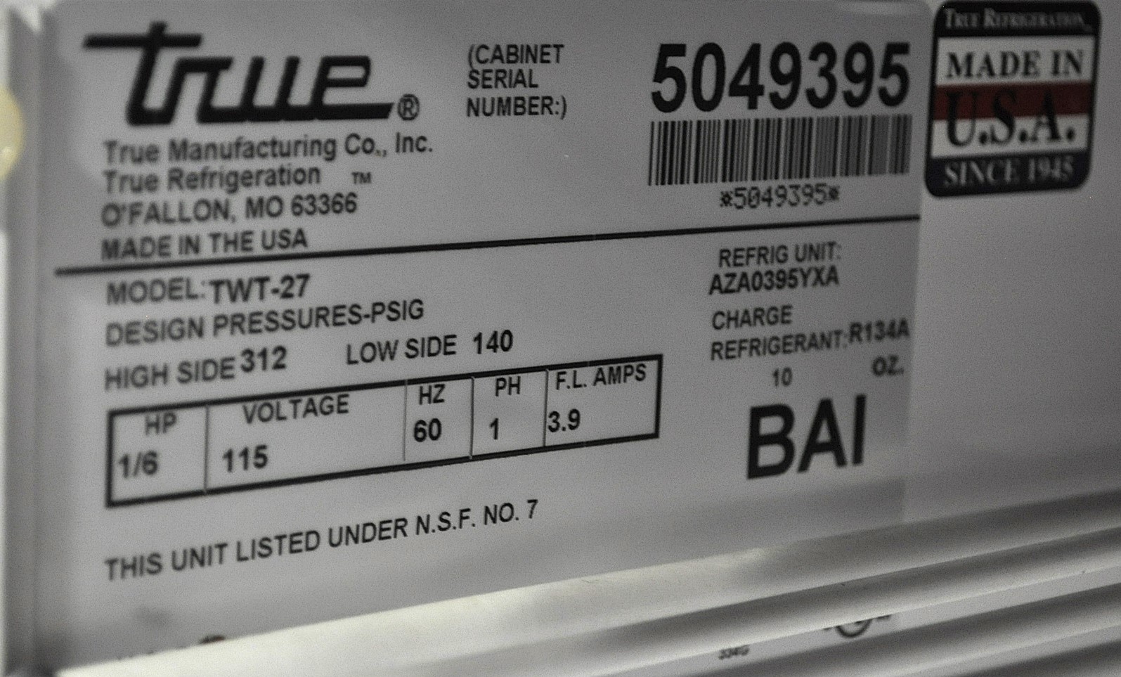 True TWT-27 - Item 268907