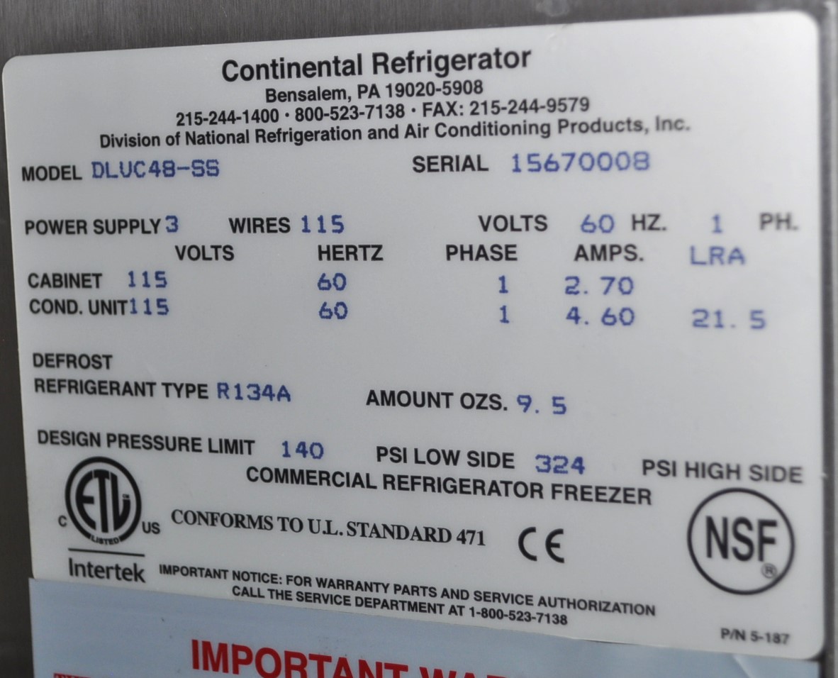 Continental Refrigerator DLUC-48-SS - Item 269290