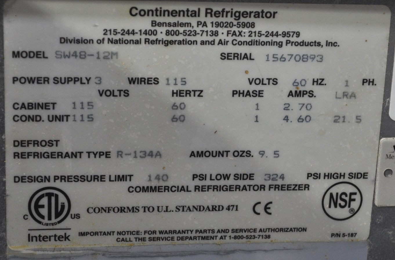 Continental Refrigerator SW48-12M - Item 269295