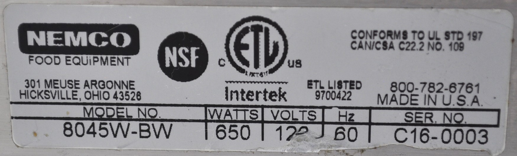 Nemco 8045W-BW - Item 270904