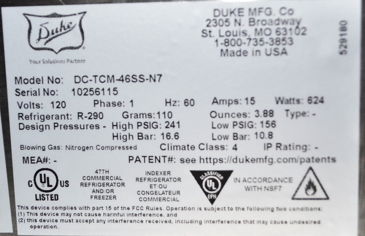 Duke Manufacturing DC-TCM-46SS-N7/TS-560 - Item 271160
