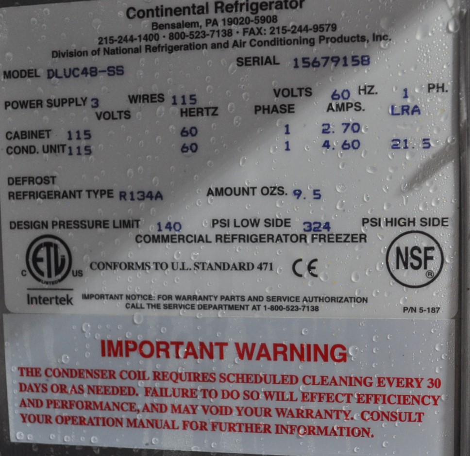 Continental Refrigerator DLUC-48-SS - Item 271483