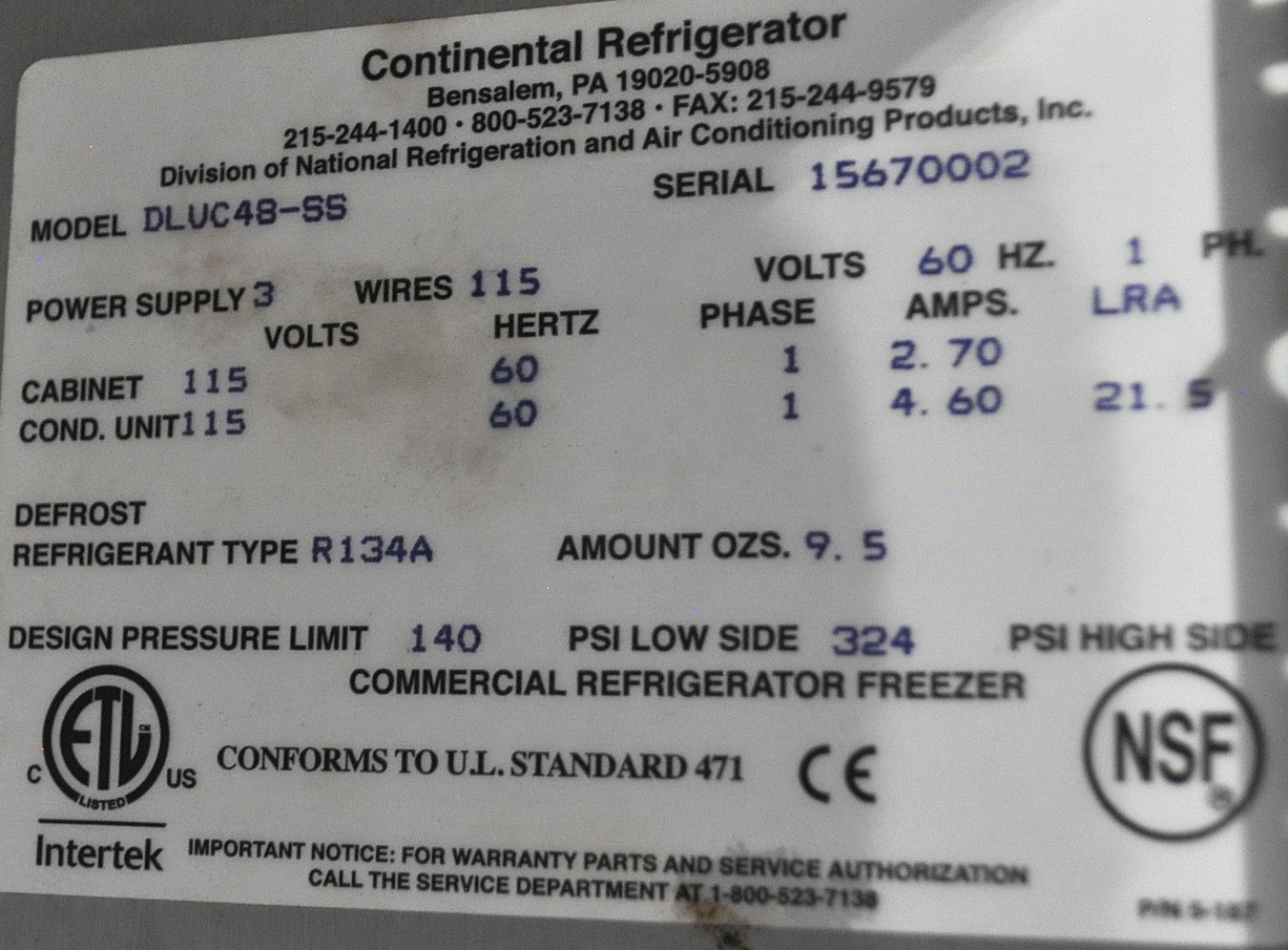 Continental Refrigerator DLUC-48-SS - Item 271484