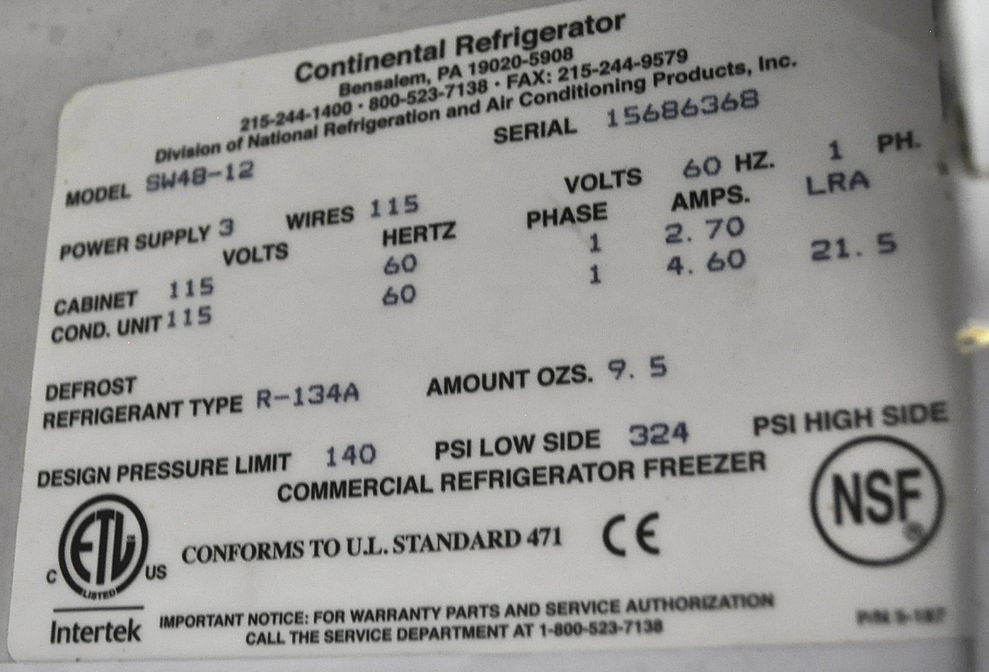 Continental Refrigerator SW48-12 - Item 271489