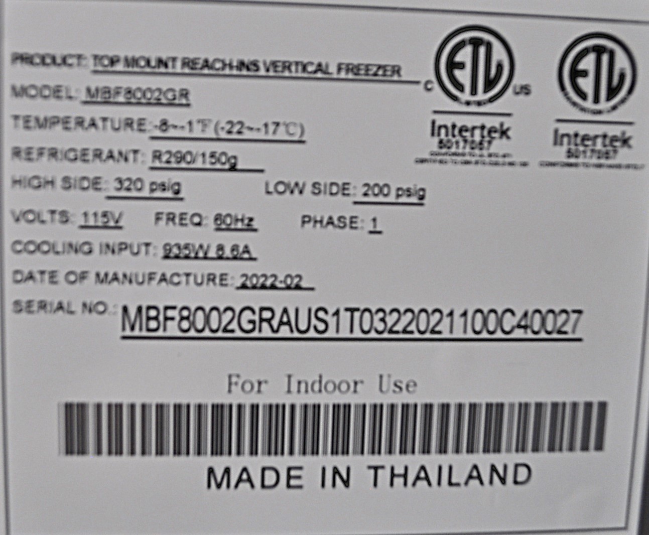 Atosa MBF8002GR - Item 274753
