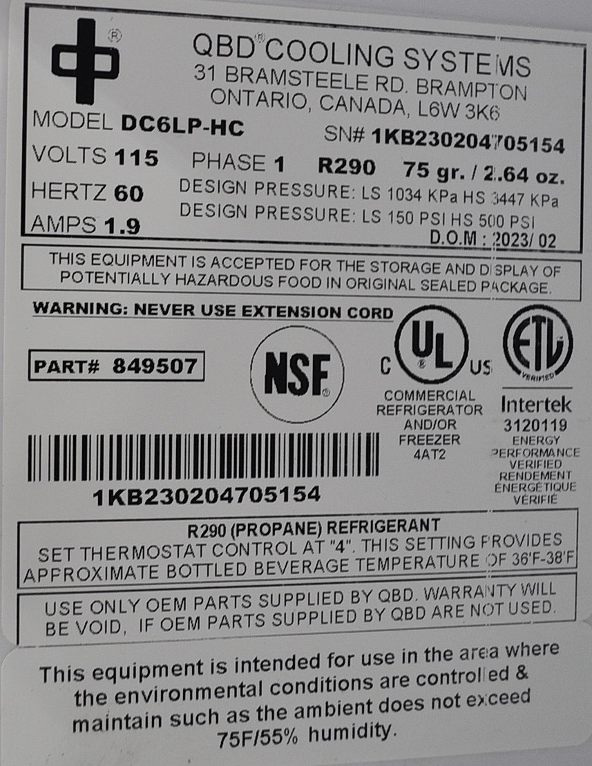 Q.B.D. Cooling Systems DC6LP-HC - Item 274794