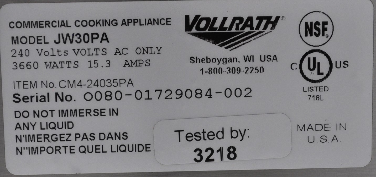 Vollrath JW30PA - Item 274875