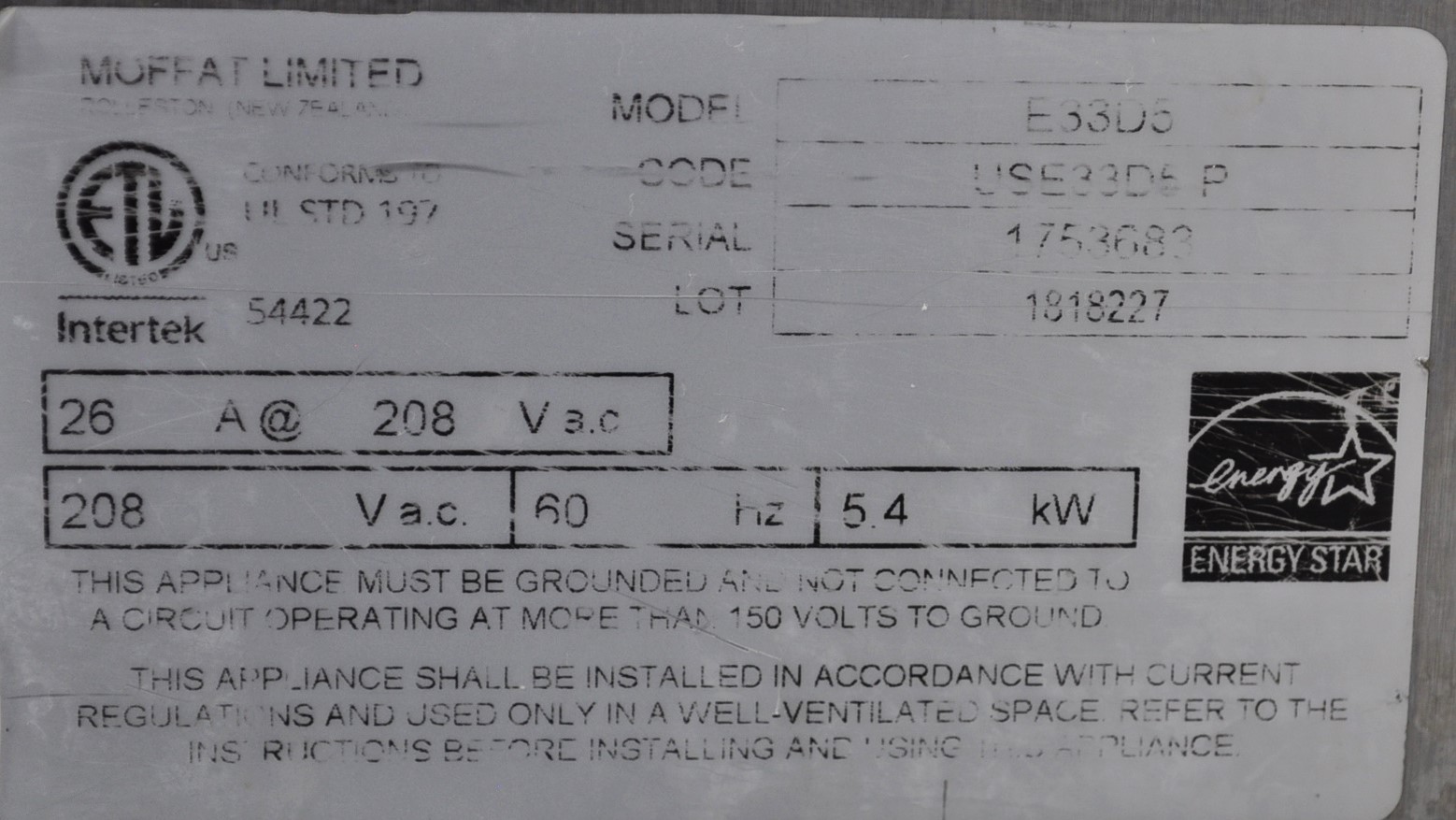 Moffat E33D5 - Item 275477
