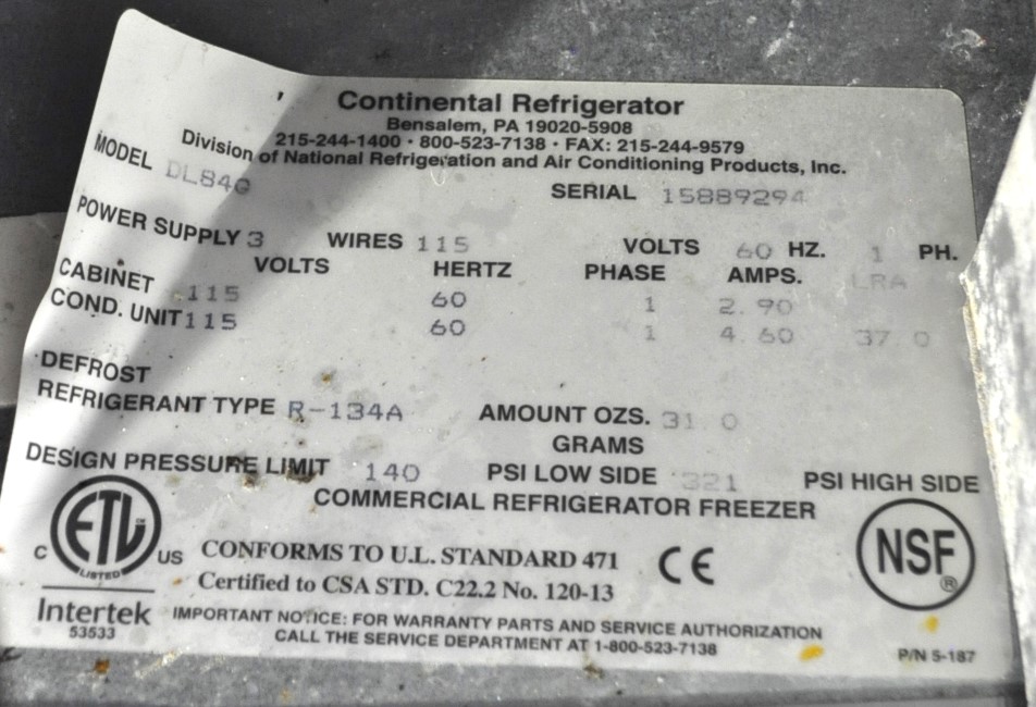 Continental Refrigerator D84GN - Item 275480