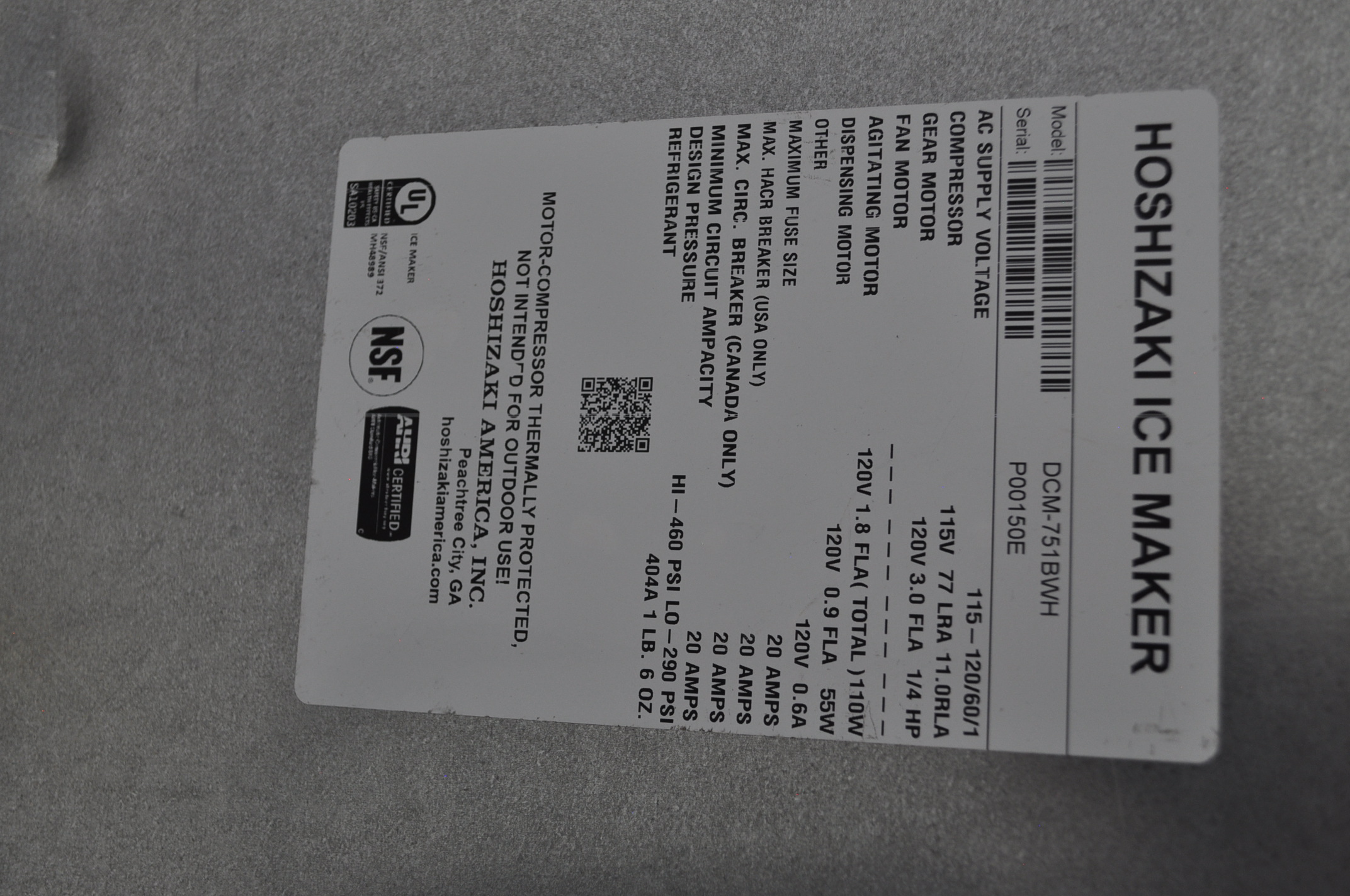 Hoshizaki DCM-751BWH - Item 275481