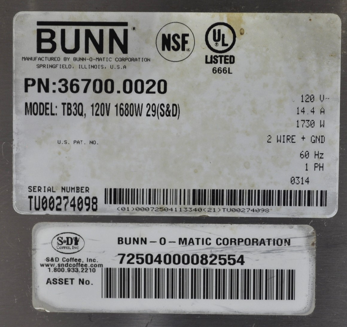 Bunn 36700.0020 - Item 276119